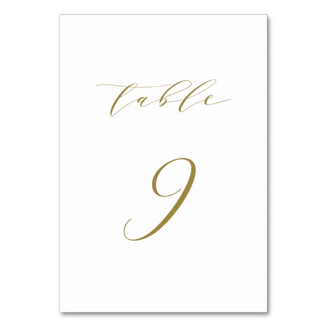Gold Minimalist Script Wedding Table 9 Table Number (Front)