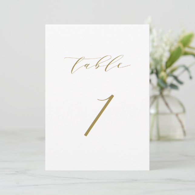 Gold Minimalist Script Wedding Table Number 1 (Standing Front)