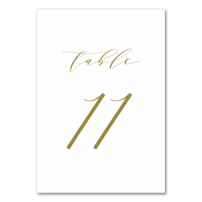 Gold Minimalist Script Wedding Table Number 11 (Front)