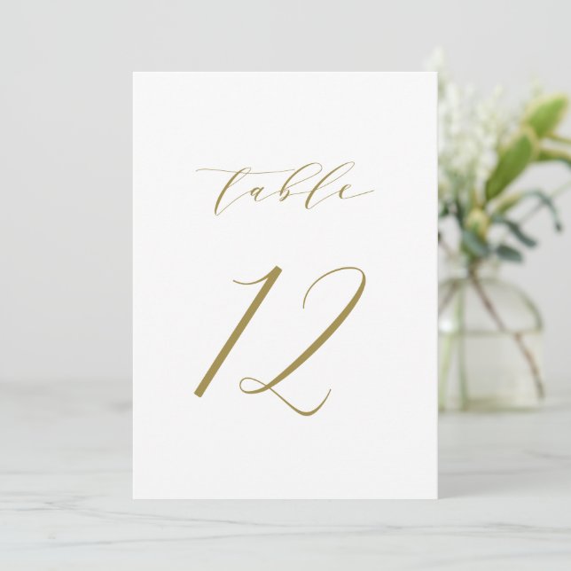 Gold Minimalist Script Wedding Table Number 12 (Standing Front)
