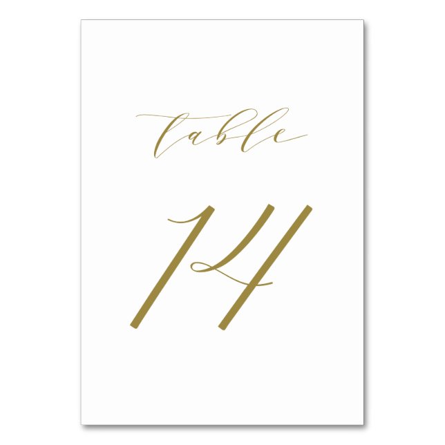 Gold Minimalist Script Wedding Table Number 14 (Front)