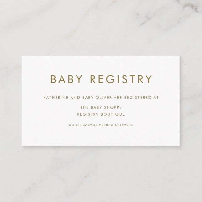 Gold Minimalist Typography Baby Shower Registry Enclosure Card (Front)