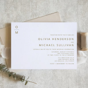 Gold Minimalist Typography Monogram Wedding Invitation