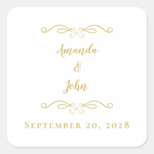 Gold Minimalist Wedding Elegant Favour Thank You Square Sticker