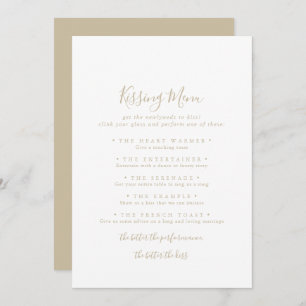 Gold Minimalist Wedding Kissing Menu Game Card