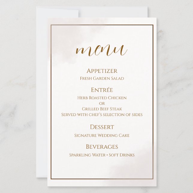 Gold Minimalist Wedding Menu Card (Front)