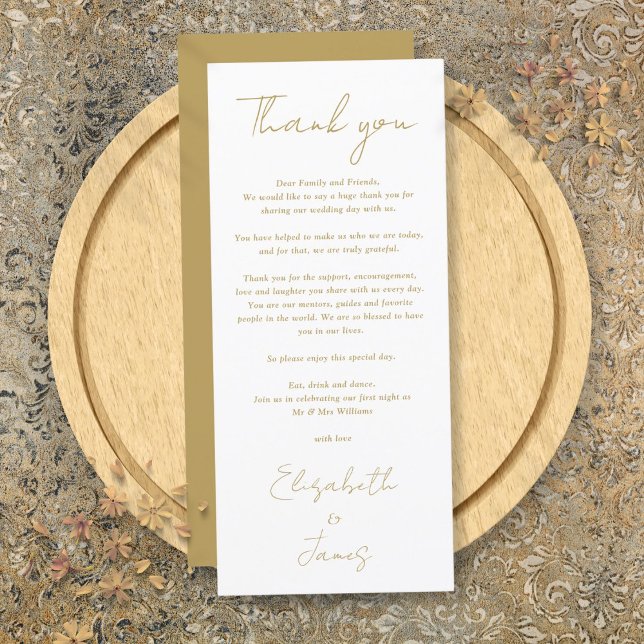 Gold Minimalist Wedding Thank You Place Card (Gold Minimalist Wedding Thank You Place Card)