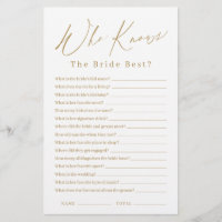 Gold minimalist who knows the bride best game