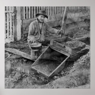 GOLD MINING with a ROCKER BOX c. 1866 Poster