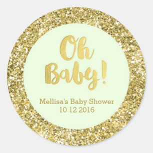 Gold Mint Baby Shower Oh Baby Favour Sticker