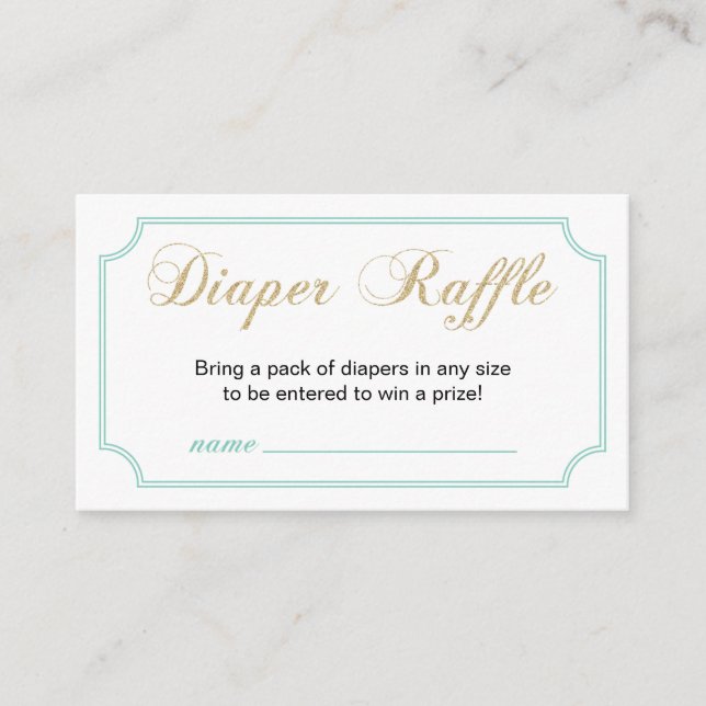 Gold & Mint | Boy Baby Shower Diaper Raffle Ticket Enclosure Card (Front)