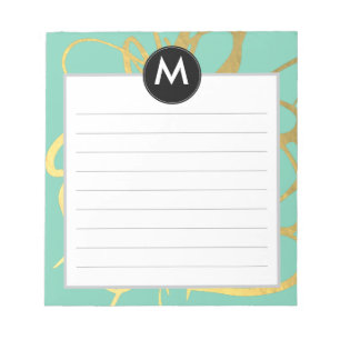 Gold & Mint Brushstrokes Monogram Initial Notepad