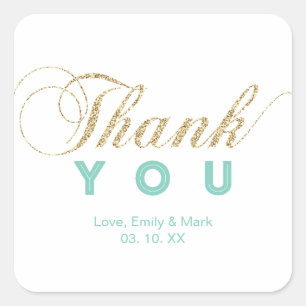 Gold & Mint Custom Party Thank You Sticker