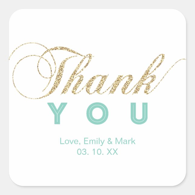 Gold & Mint | Custom Party Thank You Sticker (Front)