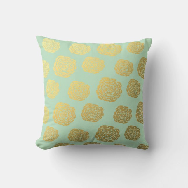 Gold Mint Floral Cushion (Front)