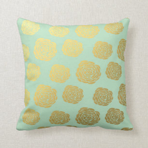 Gold Mint Floral Cushion