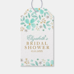 Gold Mint Floral Leaf Bridal Shower Gift Tags