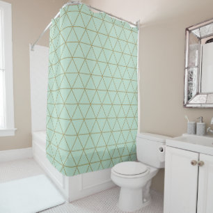 Gold Mint Geometric Triangles Boho Glam Minimal Shower Curtain