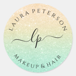 Gold mint glitter handwritten script calligraphy classic round sticker