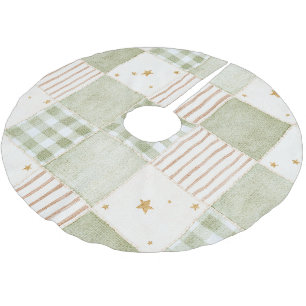 Gold Mint Green Stars Stripes Patches Christmas Brushed Polyester Tree Skirt