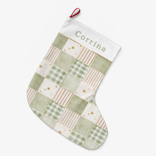 Gold Mint Green Stars Stripes Patches Christmas Large Christmas Stocking