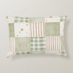 Gold Mint Green Stars Stripes Patches Decorative Cushion