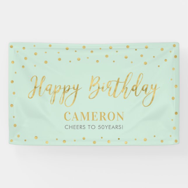 Gold & Mint Happy Birthday Party Banner (Horizontal)