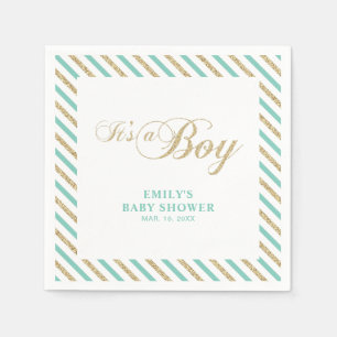Gold & Mint   Modern Boy Baby Shower Paper Napkin