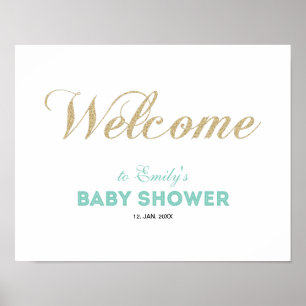 Gold & Mint   Modern Boy Baby Shower Welcome Sign