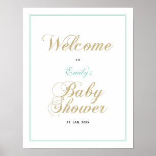 Gold & Mint   Modern Boy Baby Shower Welcome Sign