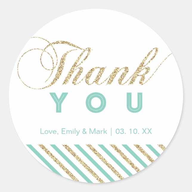 Gold & Mint | Modern Party Thank You Sticker (Front)