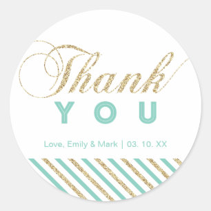 Gold & Mint Modern Party Thank You Sticker