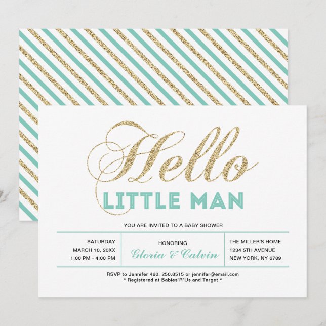 Gold, Mint | Modern Typography Boy Baby Shower Invitation (Front/Back)