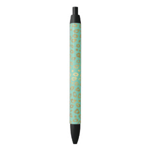 Gold Mint Ombre Leopard Print Black Ink Pen