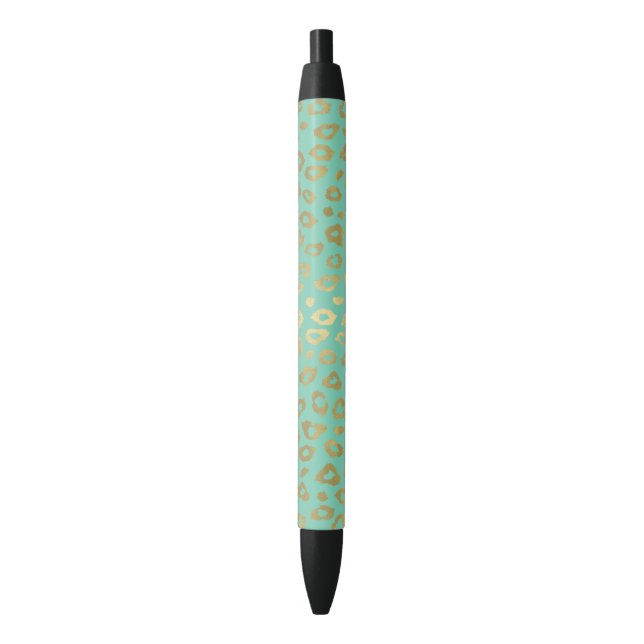 Gold Mint Ombre Leopard Print Black Ink Pen (Front Vertical)