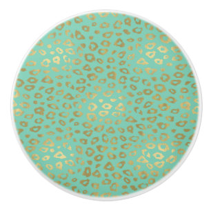 Gold Mint Ombre Leopard Print Ceramic Knob