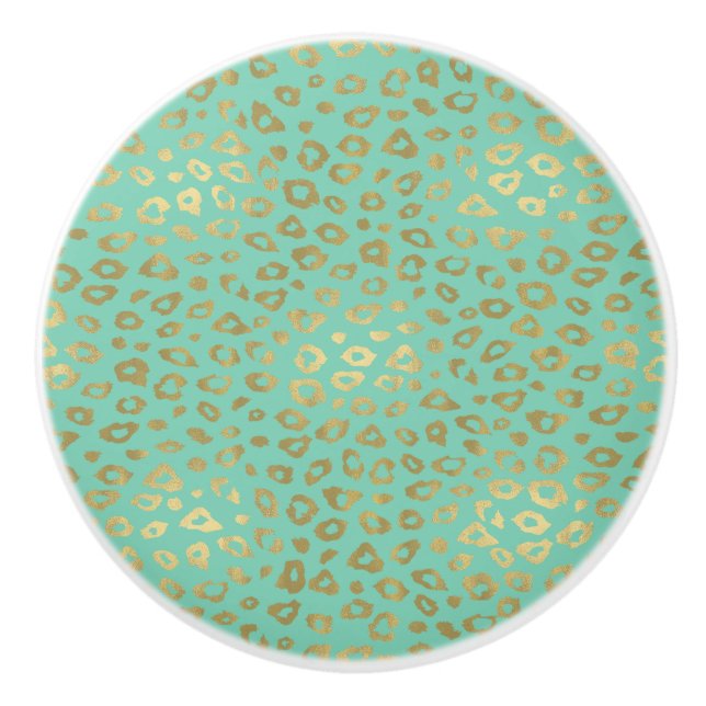 Gold Mint Ombre Leopard Print Ceramic Knob (Front)