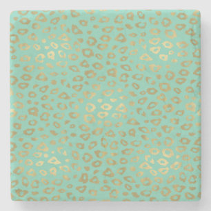 Gold Mint Ombre Leopard Print Stone Coaster