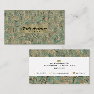 Gold & Minty Turquoise Glitter Swirl Luxury Style Business Card