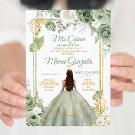 Gold Mis Quince Sage Green Floral Quinceañera Invitation<br><div class="desc">Sage Green & Gold Floral Quinceañera Invitation
Mis Quince Anos,  15th Birthday, </div>