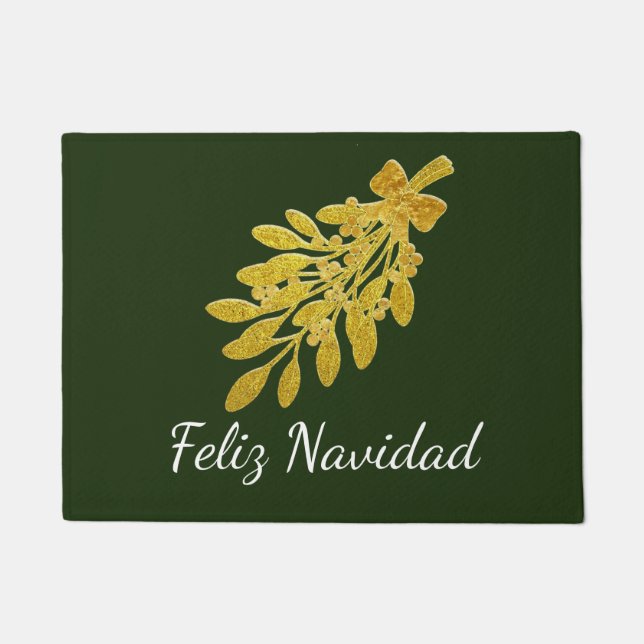 Gold Mistletoe Feliz Navidad Personalise Doormat (Front)