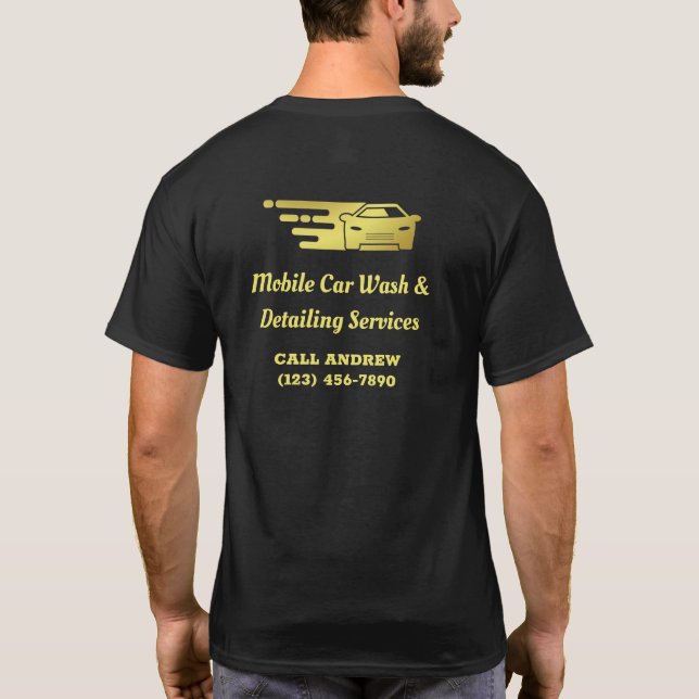 Gold Mobile Auto Car Wash Detailing Advertisement T-Shirt (Back)