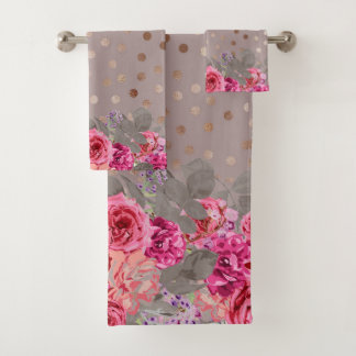 Gold Mocha Dot Floral Towel Set