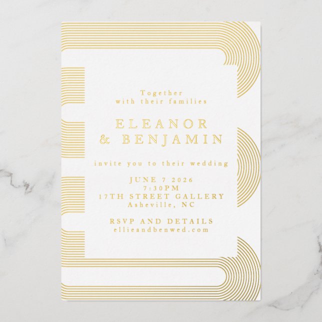 Gold Modern Abstract Lines Elegant Wedding  (Front)