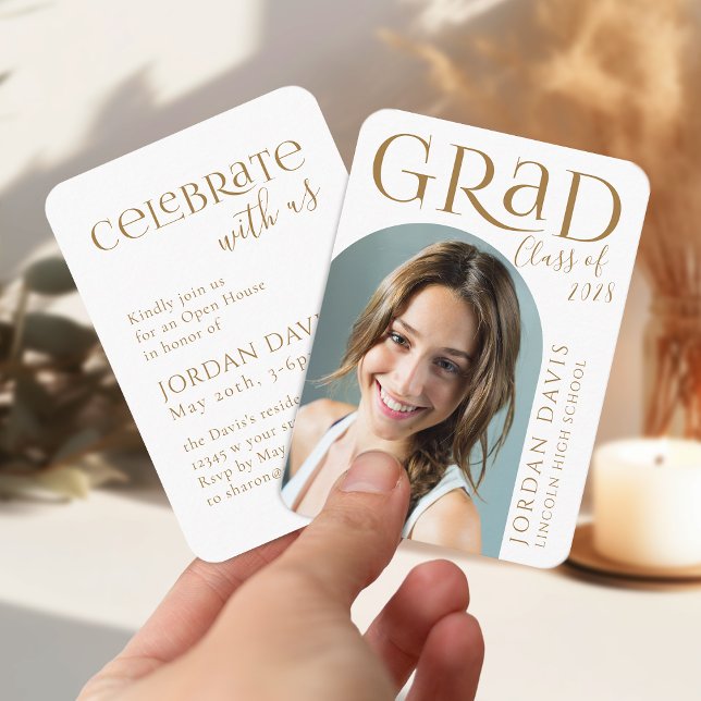 Gold Modern Arch Photo Graduation Announcement (Gold Modern Arch Photo Graduation Announcement)