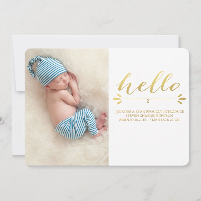 GOLD MODERN BIRTH ANNOUNCEMENT PHOTOCARD (Front)
