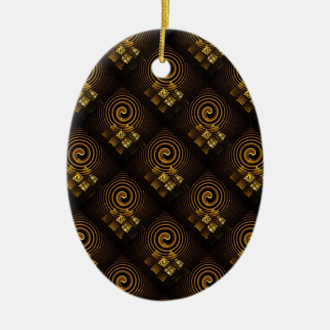 Gold Modern Boho Elegant Abstract Art Pattern #502 Ceramic Tree Decoration (Front)