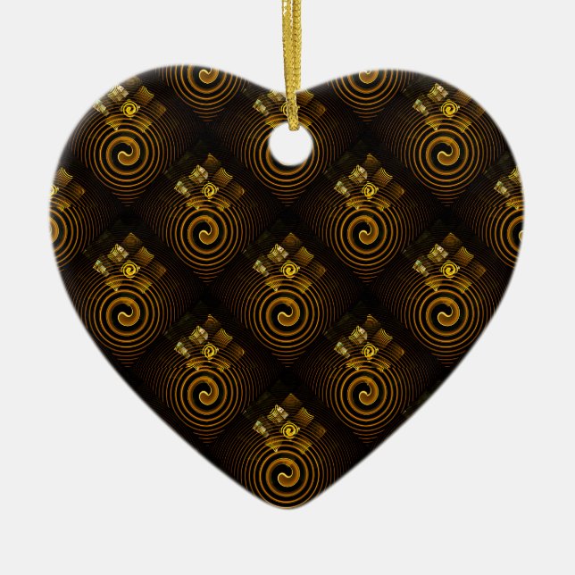 Gold Modern Boho Elegant Abstract Art Pattern #502 Ceramic Tree Decoration (Front)