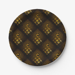 Gold Modern Boho Elegant Abstract Art Pattern #502 Paper Plate
