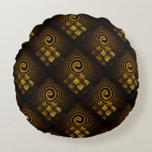 Gold Modern Boho Elegant Abstract Art Pattern #502 Round Cushion